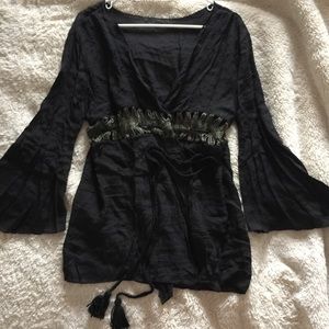 Black green coverup boho wrap dress